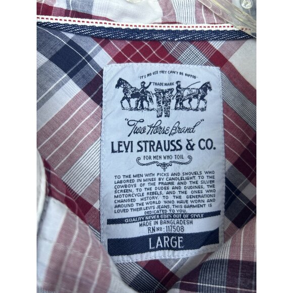 Levi’s Strauss & Co Shirt Men's L Western Red White Plaid Button Up Long Sleeve - Picture 3 of 8
